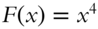 upper F left-parenthesis x right-parenthesis equals x Superscript 4