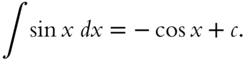 integral sine x italic d x equals minus cosine x plus c period