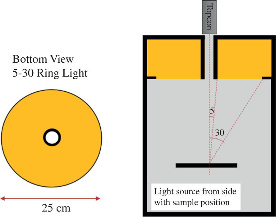 Schematic illustration of description of the 5–30 reflected brightness test method.