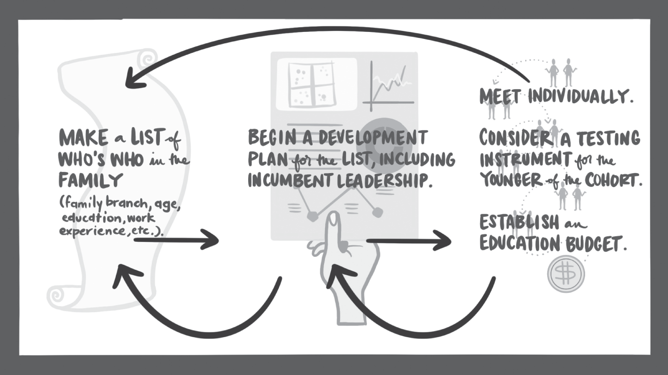 Schematic illustration of three step approach plan for the successors' talent development plan.