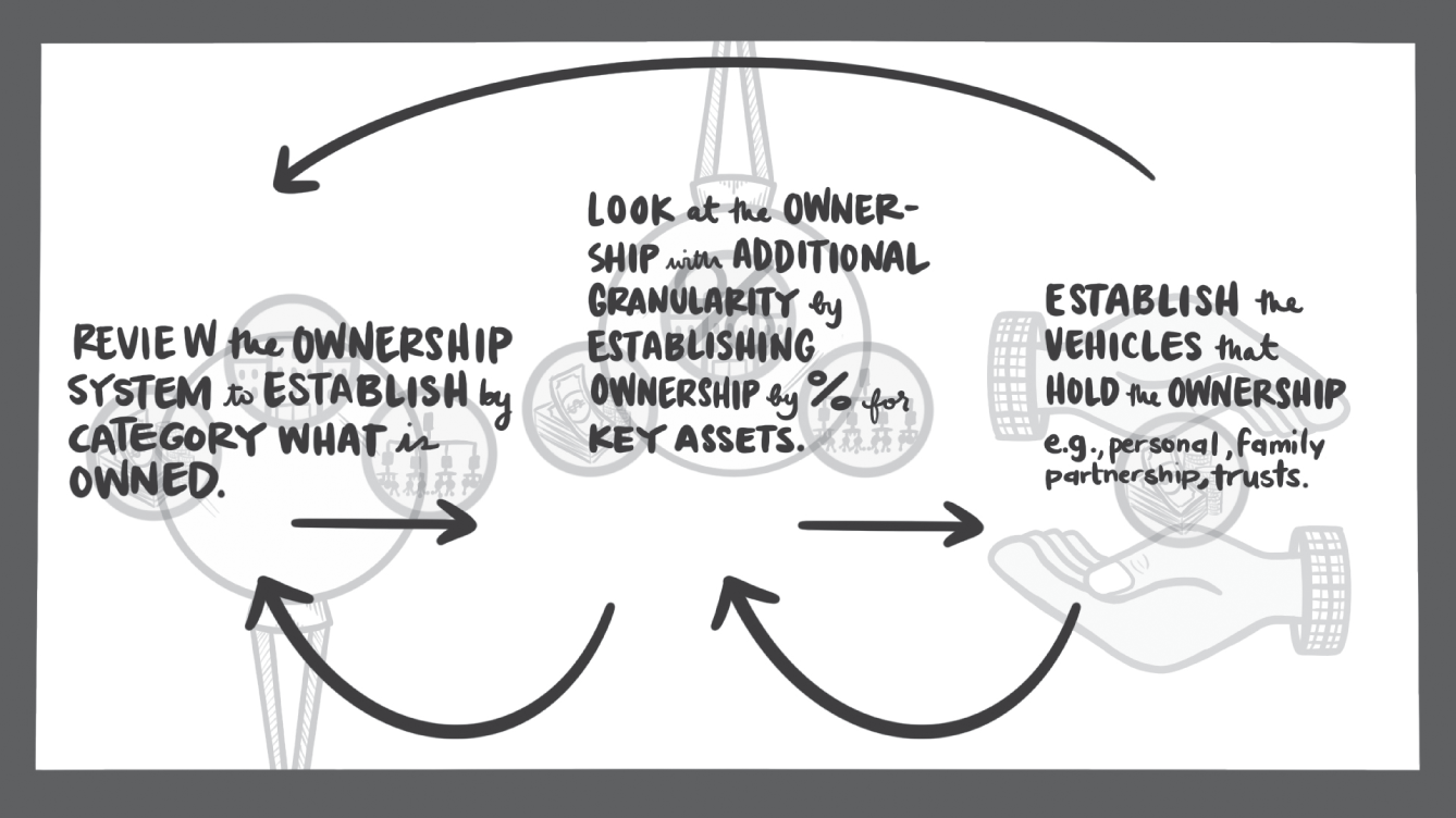 Schematic illustration of three step approach plan for the asset, wealth, and estate plan.