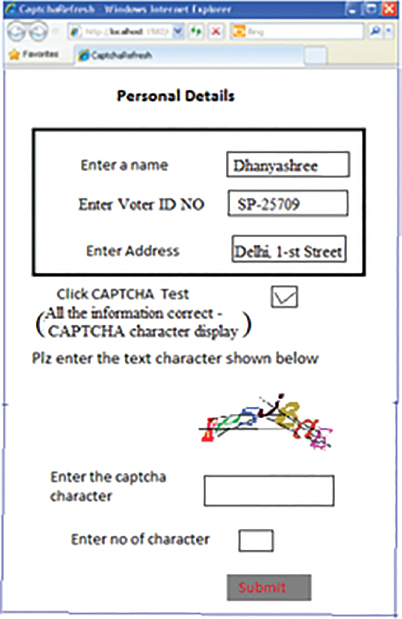 A snapshot of the graphical design captcha in online application.