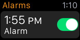 Snapshot of using the Alarm app to have your watch wake you up.