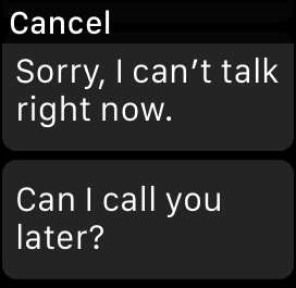 Snapshot of responding to incoming calls by sending a customized reply in the Apple Watch app on your iPhone.