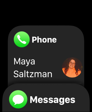 Snapshot of accessing the Phone section of Apple Watch by pressing the side button.