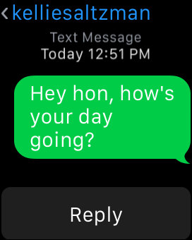 Snapshot of an incoming message on Apple Watch.