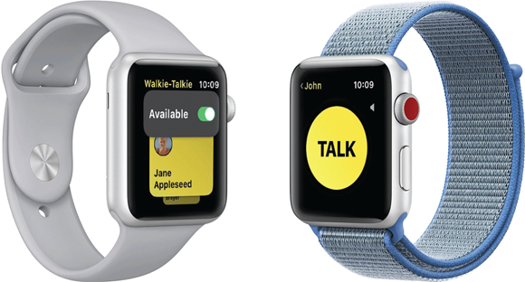 Photos depict using the Walkie-Talkie feature to chat with someone via their Apple Watch.