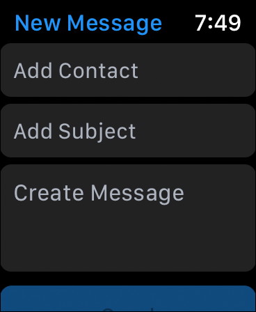 Snapshot of composing an email on Apple Watch is as easy as pressing and holding the screen in the Mail app. Tap New Message and then fill out the rest.