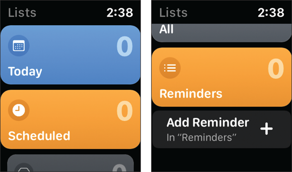 Snapshots of the Apple Watch's Reminders app, to help you stay on your game wherever life takes you. Launch the app, review your Reminders, or create a new one.