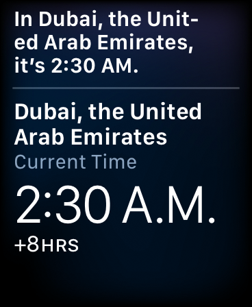 Snapshot of asking all kinds of time-related questions and you’ll get answers, such as the local time or, as pictured here, the time in another city.