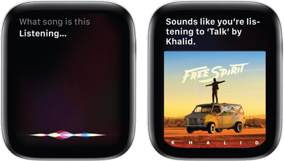 Photos depict asking Siri to identify the song for you, with the help of Shazam.