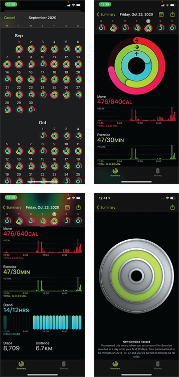 Snapshots of a look at the Fitness app on your iPhone with a weekly summary of your Activity levels.