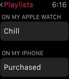 Snapshot of storing the playlist on the watch if an iPhone isn’t nearby.