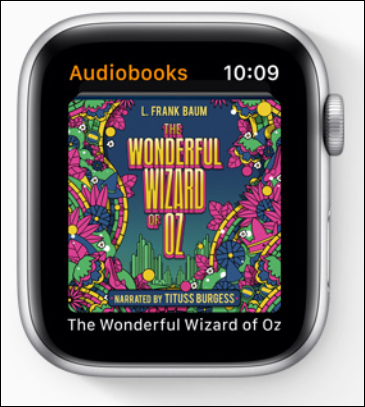 Photo depicts playing audiobooks on Apple Watch.