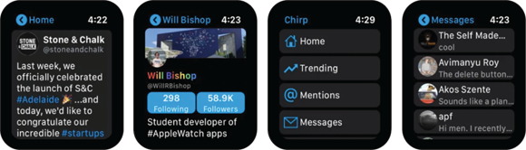 Snapshots of Tweet from your wrist with Chirp, a third-party Twitter app for Apple Watch.