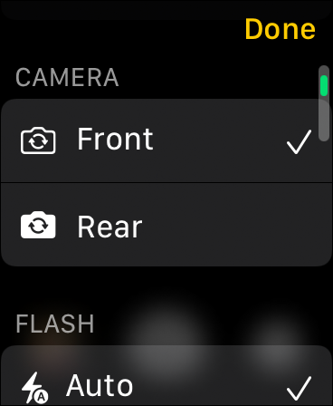 Snapshot of scrolling through the photography options on the Camera app on Apple Watch.