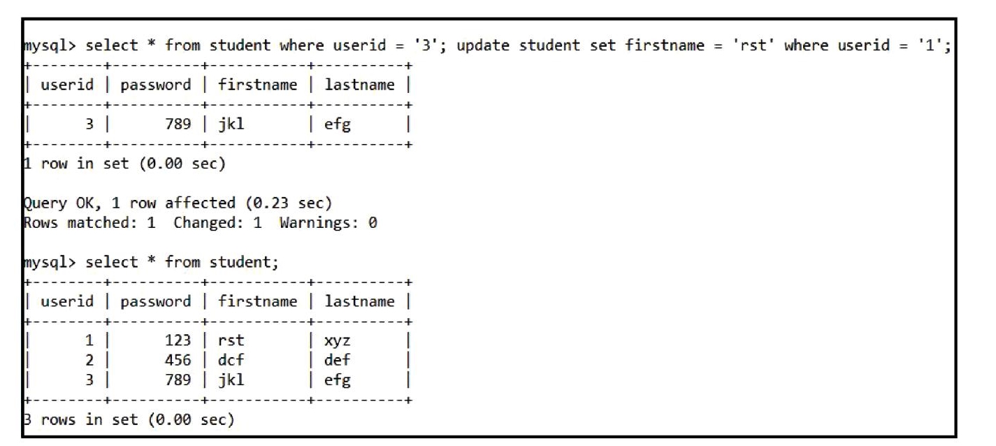 Schematic illustration of modify table content using batched sql statement.