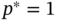 p Superscript asterisk Baseline equals 1
