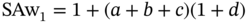 SAw Subscript 1 Baseline equals 1 plus left-parenthesis a plus b plus c right-parenthesis left-parenthesis 1 plus d right-parenthesis