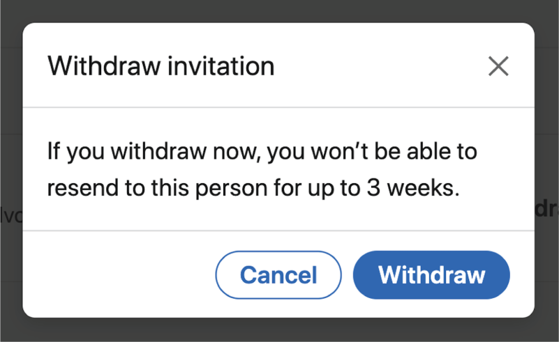 Snapshot of a message that reads, withdraw invitation.