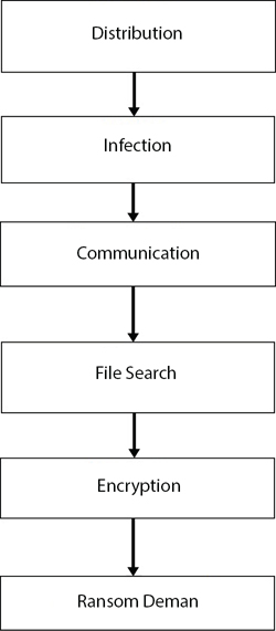 Schematic illustration of the working of ransomware.