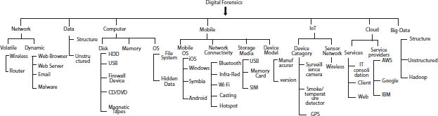 Schematic illustration of the branches of digital forensics.