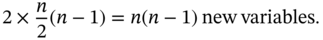 2 times StartFraction n Over 2 EndFraction left-parenthesis n minus 1 right-parenthesis equals n left-parenthesis n minus 1 right-parenthesis n e w variables period