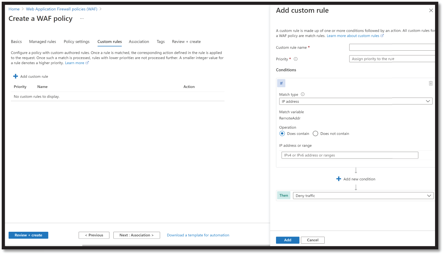 Snapshot of Custom Rule Configuration page