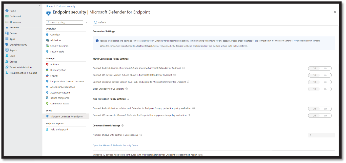 Snapshot of Microsoft Defender for Endpoint console