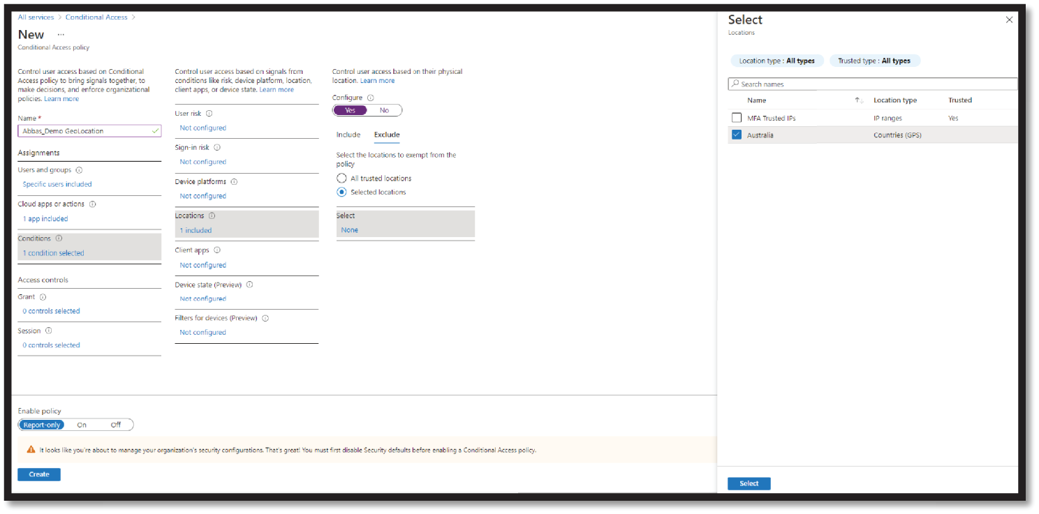 Snapshot of Set Conditional Access in Azure AD