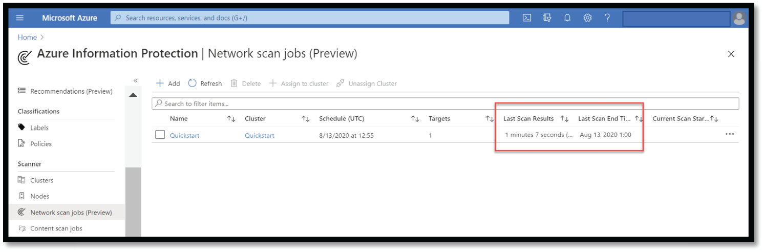 Snapshot of Scan job status in AIP