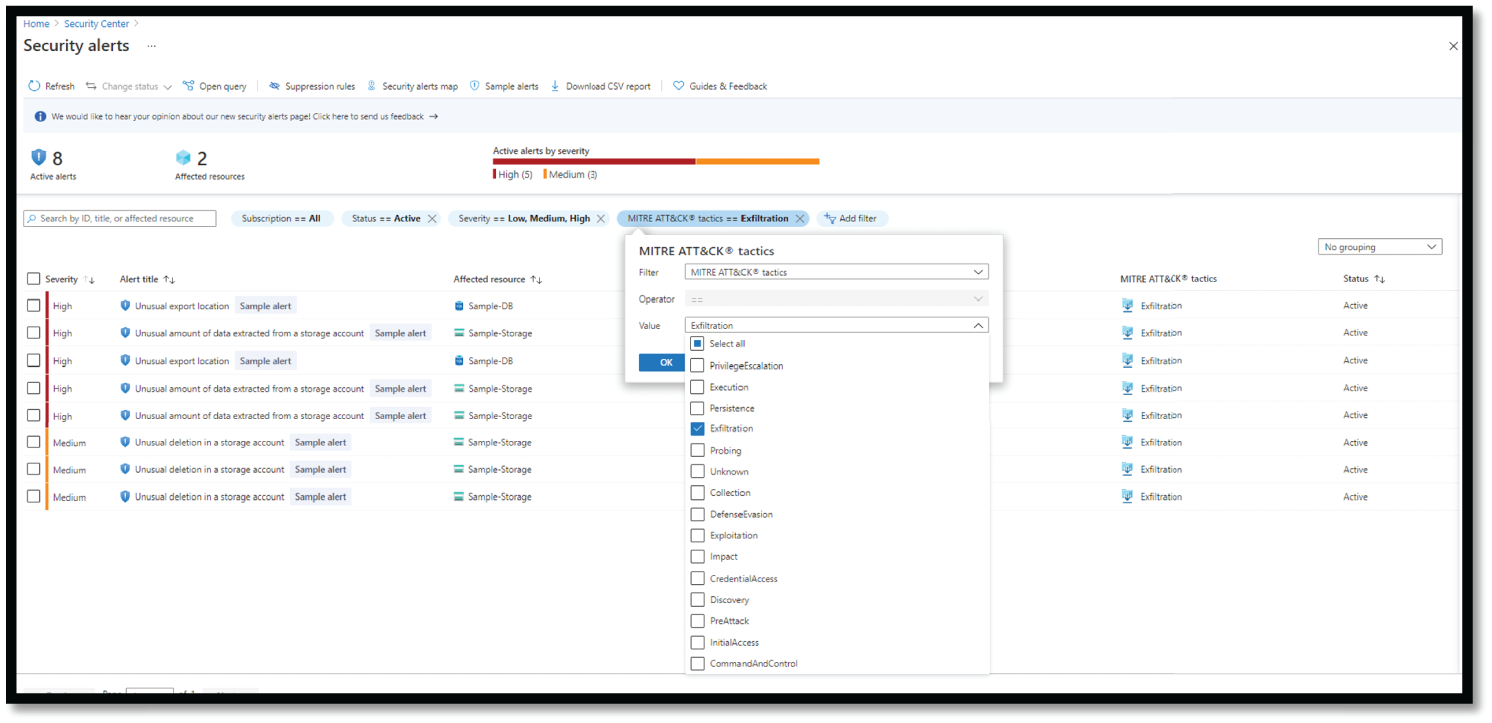 Snapshot of Checking Data Exfiltration Alert in ASC