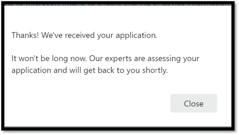 Snapshot of Microsoft Threat Expert Application Confirmation