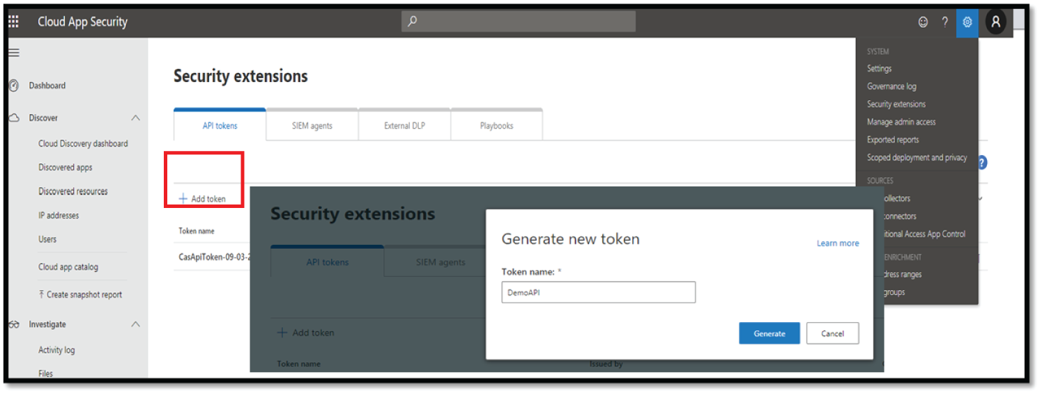 Snapshot of Generate new token in MCAS