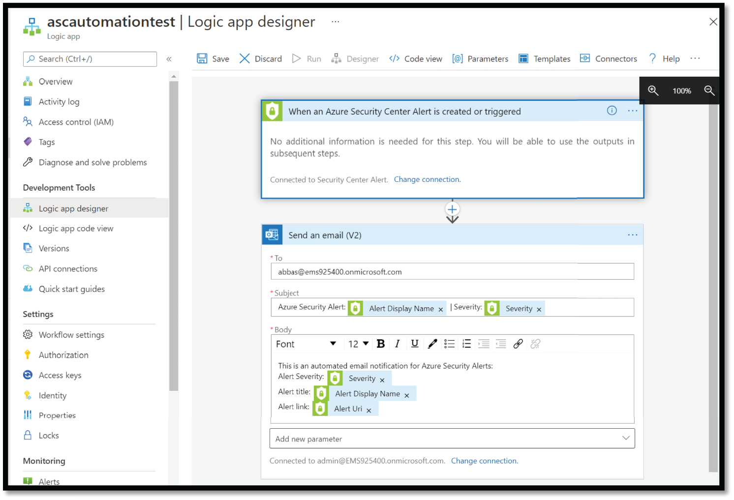 Snapshot of Logic App Designer