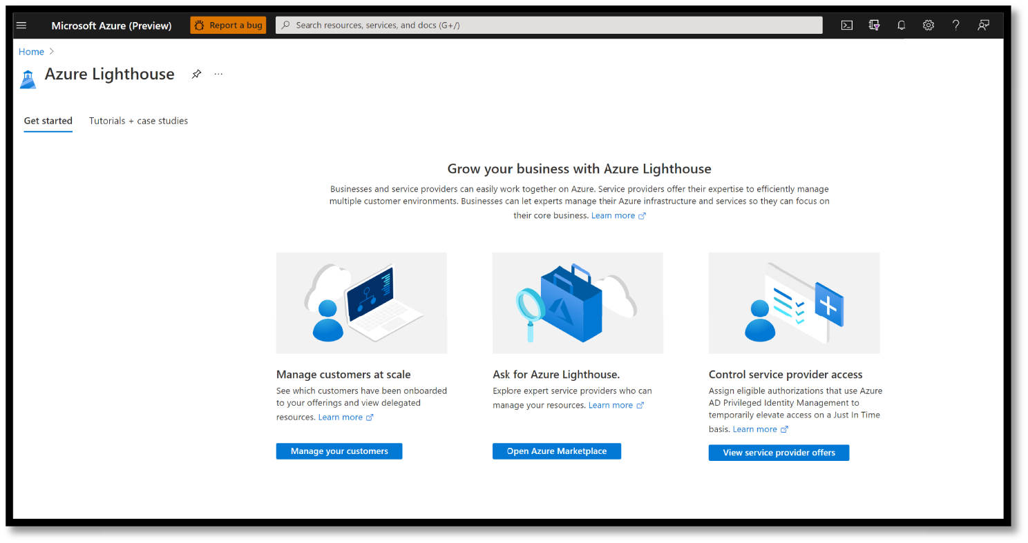 Snapshot of Azure Lighthouse portal