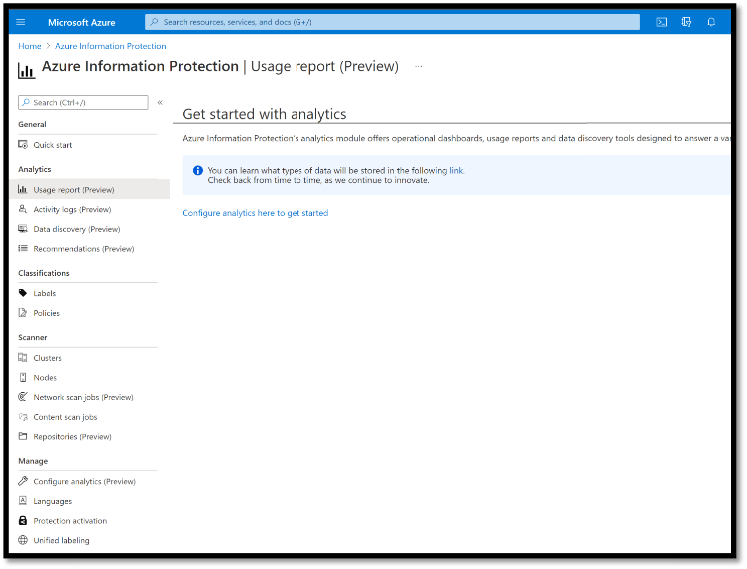 Snapshot of Azure Information Protection portal