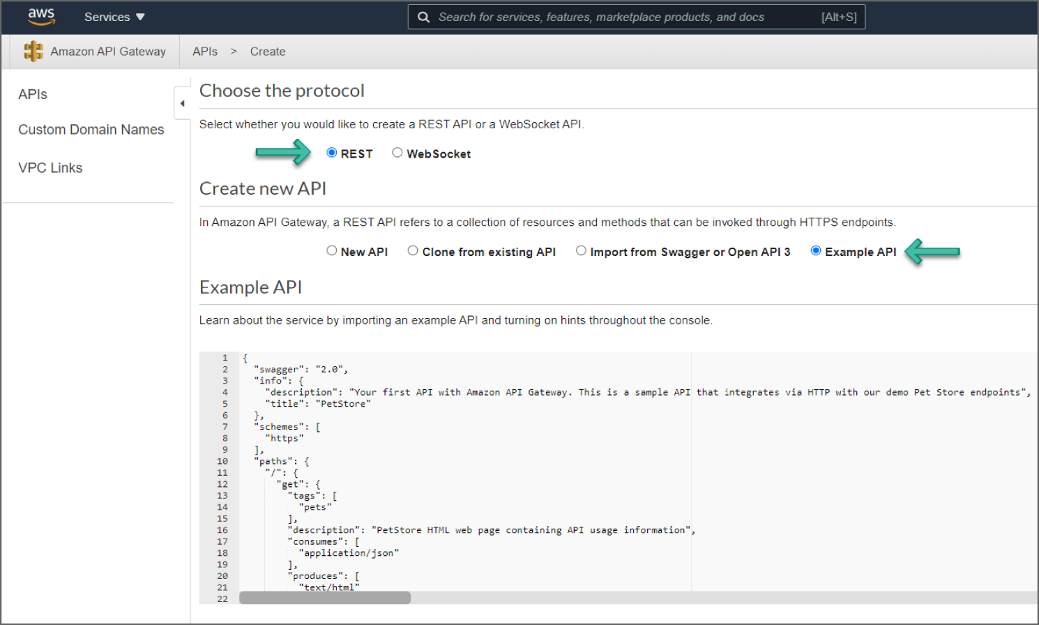 Snapshot of Create Example API