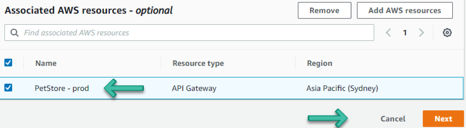 Snapshot of Associated AWS Resources screen