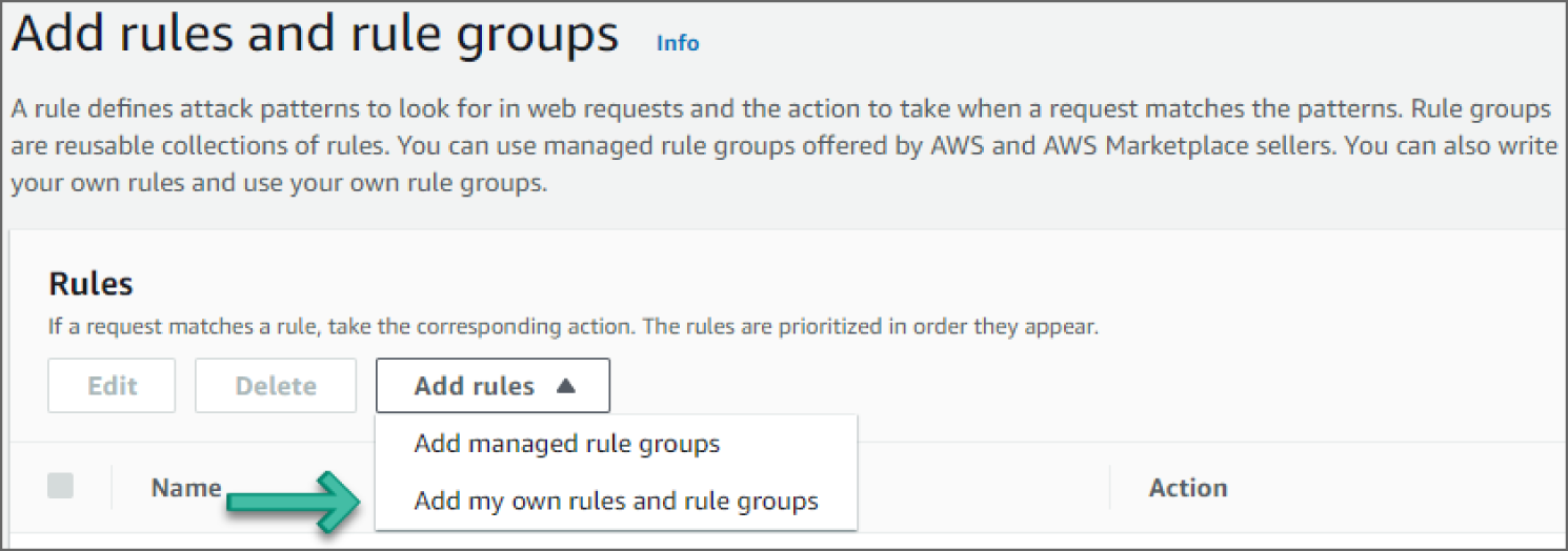 Snapshot of Add Rules and Rule Groups screen