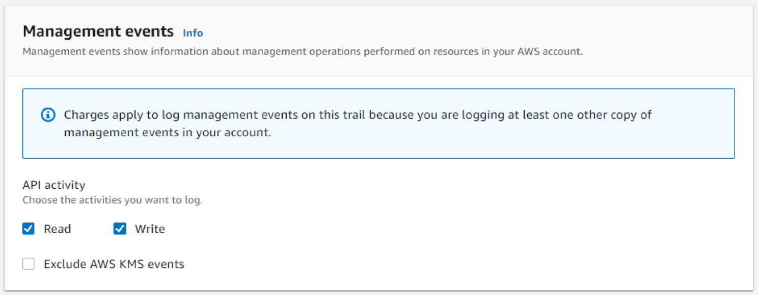 Snapshot of Management Events screen