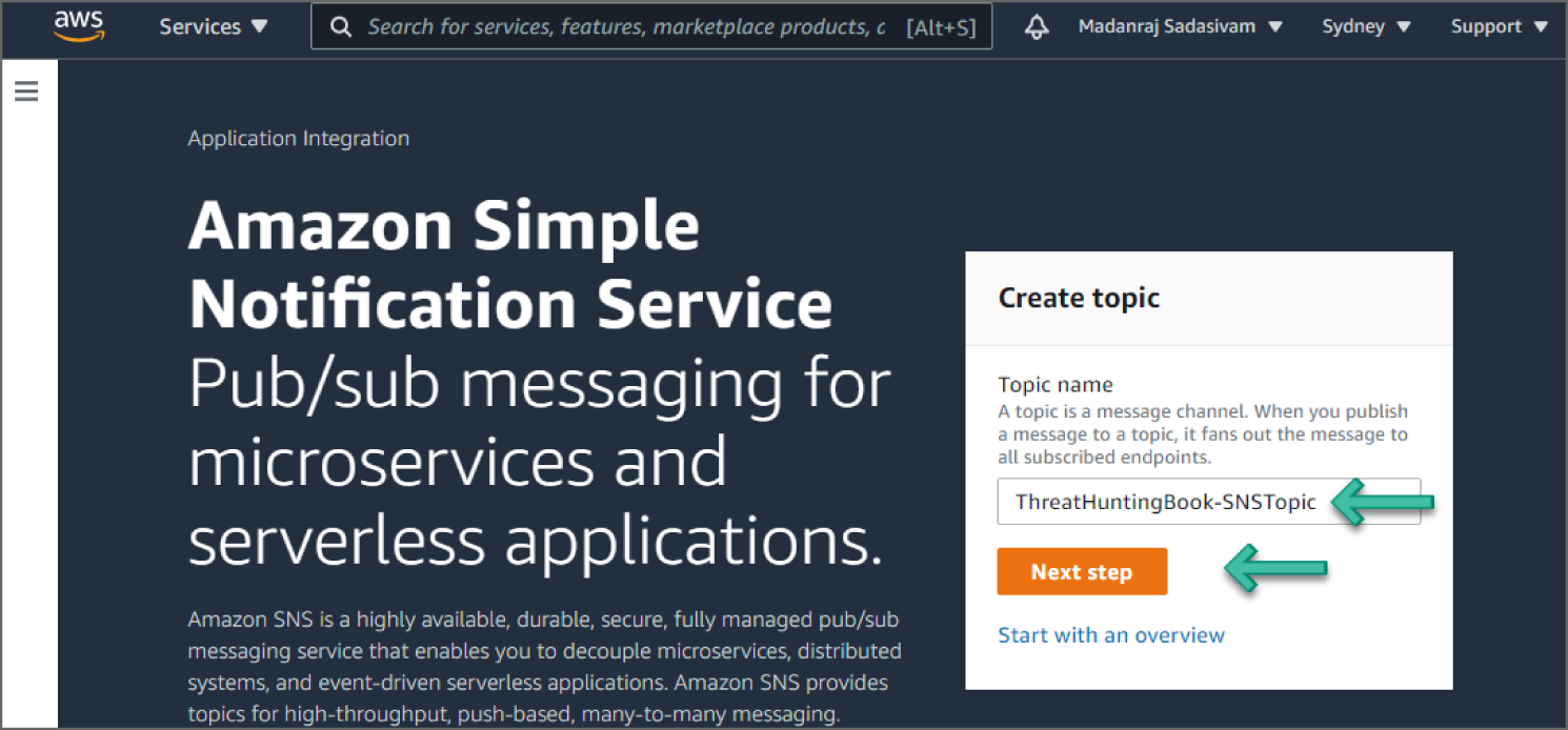 Snapshot of Simple Notification Service screen