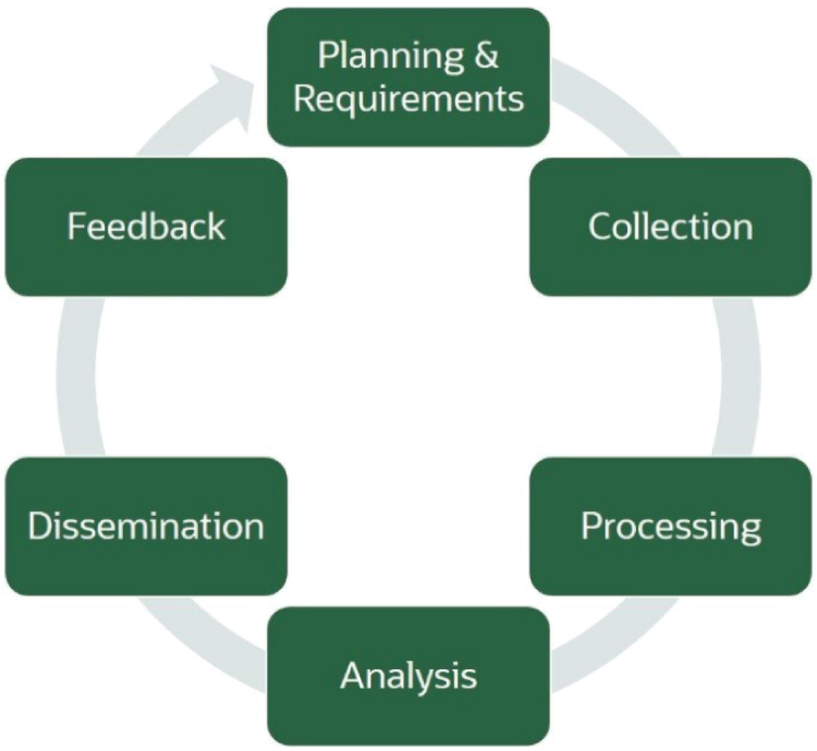 Schematic illustration of Oracle threat intelligence lifecycle