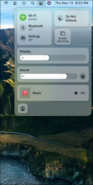 Snapshot shows the control center.