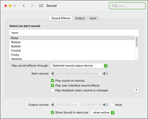 Snapshot shows the sound pane.