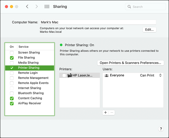 Snapshot shows using controls on the sharing pane.