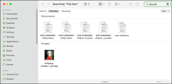 Snapshot shows the spacious borders of the finder search window.