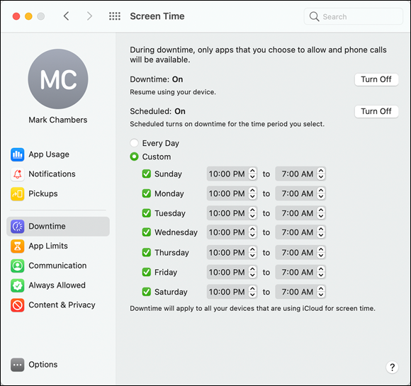 Snapshot shows schedule downtime for restricted accounts.