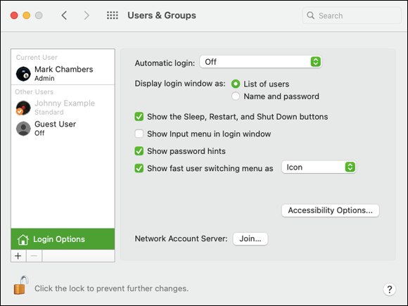 Snapshot shows configuring your login settings from the Login Options pane.