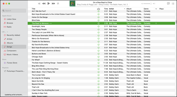 Snapshot shows the Music library keeps track of all your audio files.